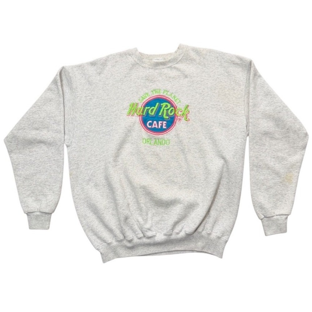 Vintage 90s Hard Rock Cafe Orlando Neon Embroider Graphic Retro Crewneck Sweater